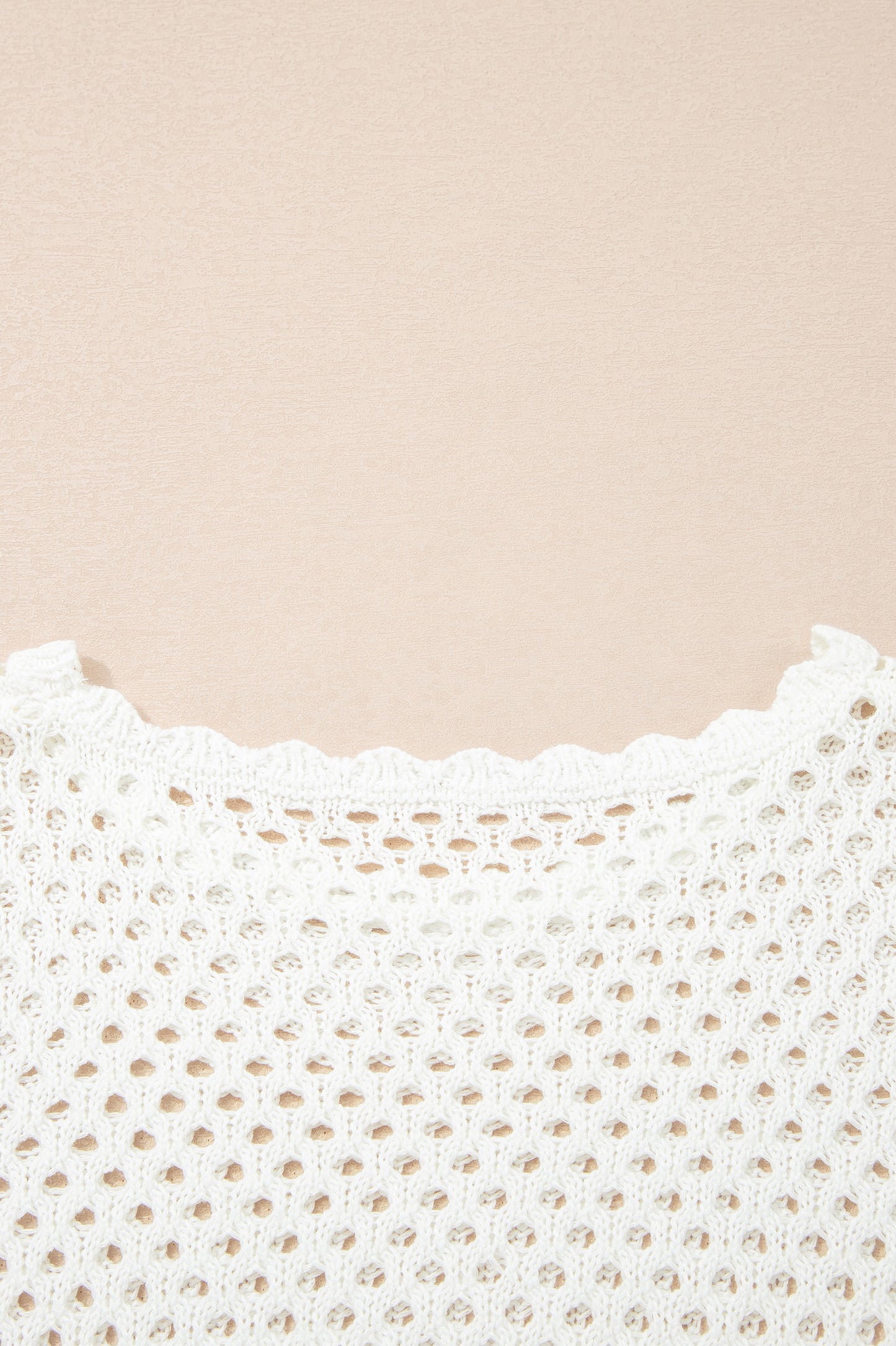Yellow Cream Scalloped Trim Hollow Out Knit Long Sleeve Top-Sweaters & Cardigans/Sweaters-[Adult]-[Female]-2022 Online Blue Zone Planet