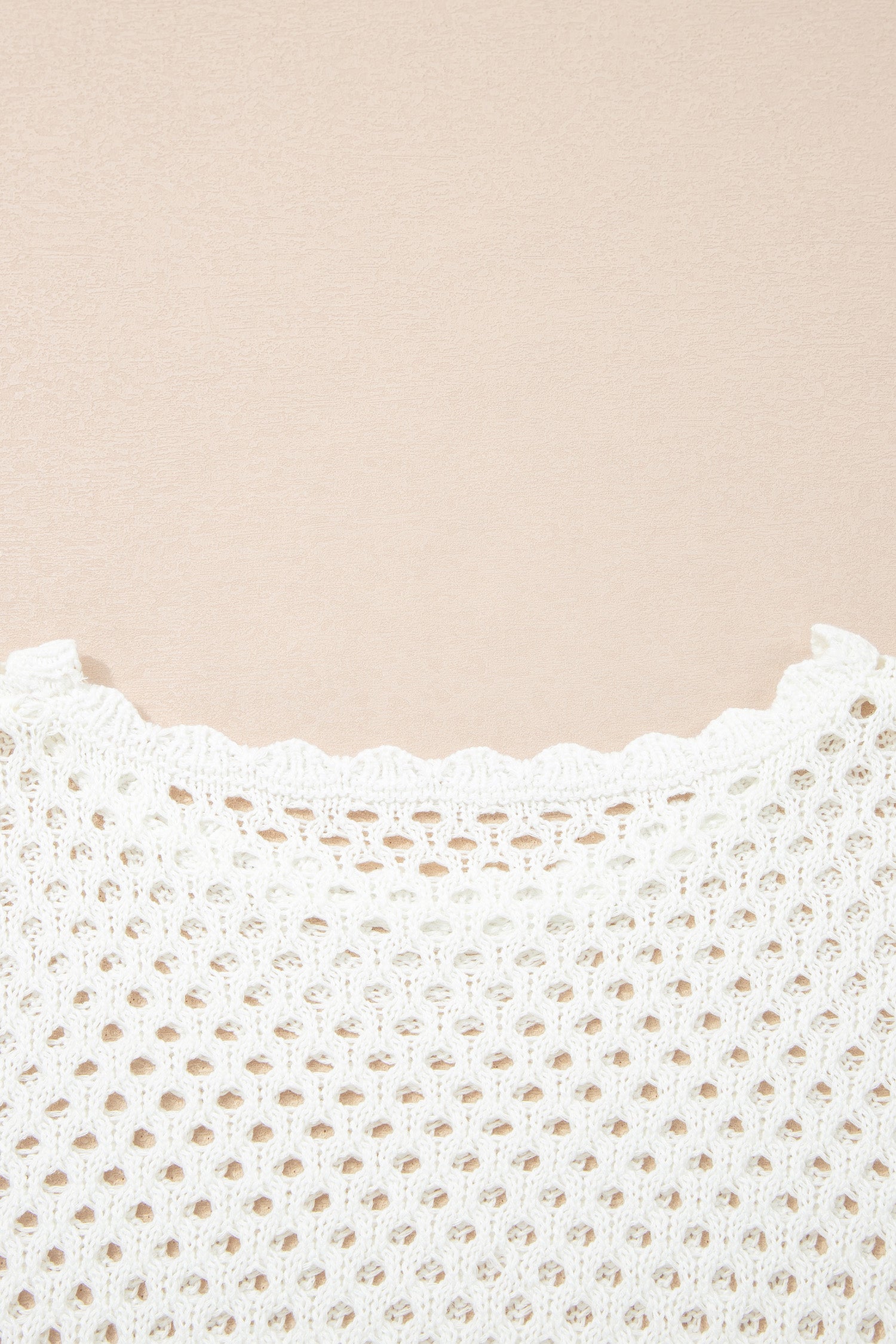 Yellow Cream Scalloped Trim Hollow Out Knit Long Sleeve Top-Sweaters & Cardigans/Sweaters-[Adult]-[Female]-2022 Online Blue Zone Planet