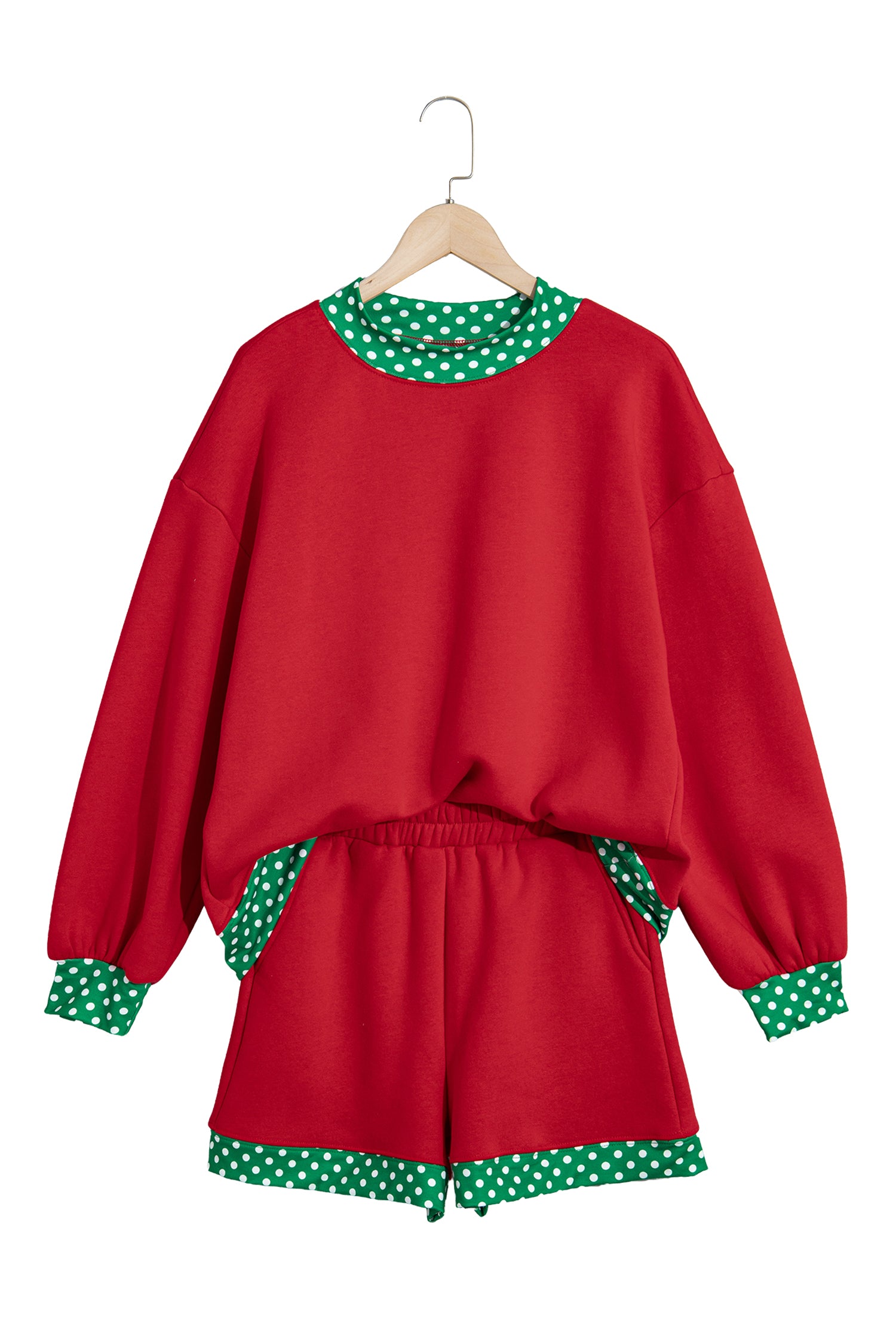 Fiery Red Gingham Trim Baggy Pullover 2pcs Short Set-Two Piece Sets/Short Sets-[Adult]-[Female]-2022 Online Blue Zone Planet