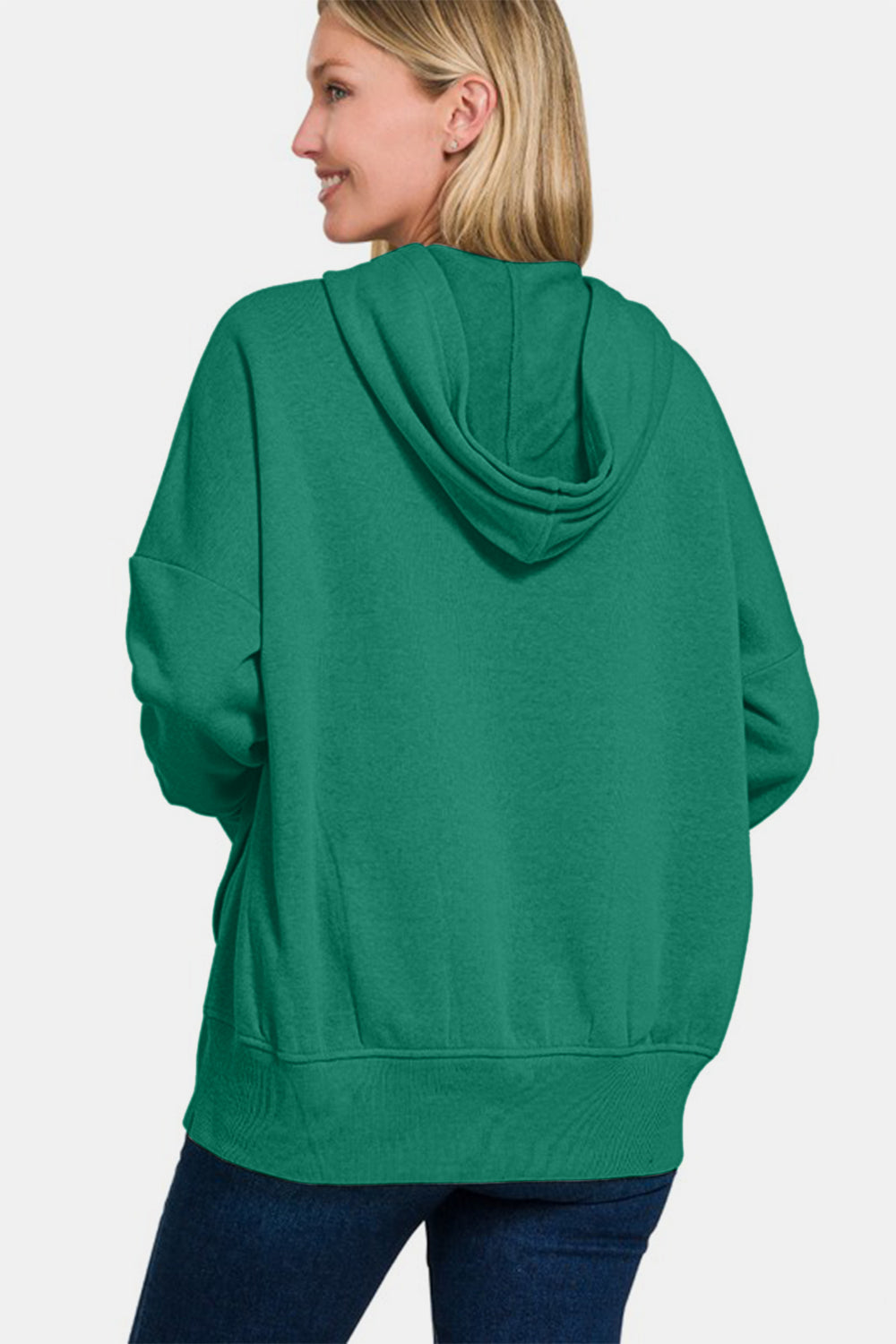 Blue Zone Planet | Zenana Half Snap Long Sleeve Hoodie with Kangaroo Pocket-Tops / Dresses-[Adult]-[Female]-2022 Online Blue Zone Planet