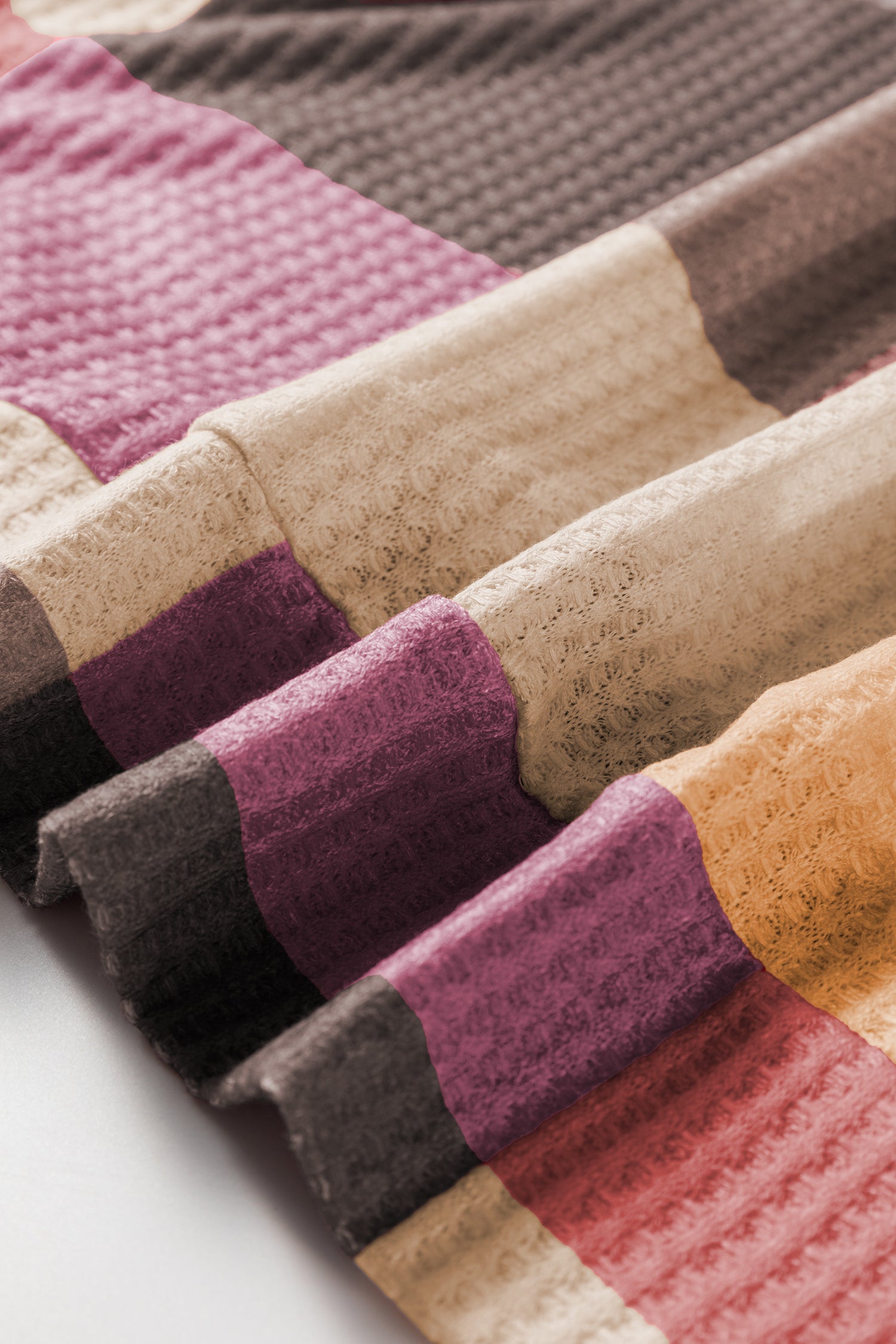 Rose Red Checkered Print Textured Knit Long Sleeve Loose Top-Tops/Long Sleeve Tops-[Adult]-[Female]-2022 Online Blue Zone Planet