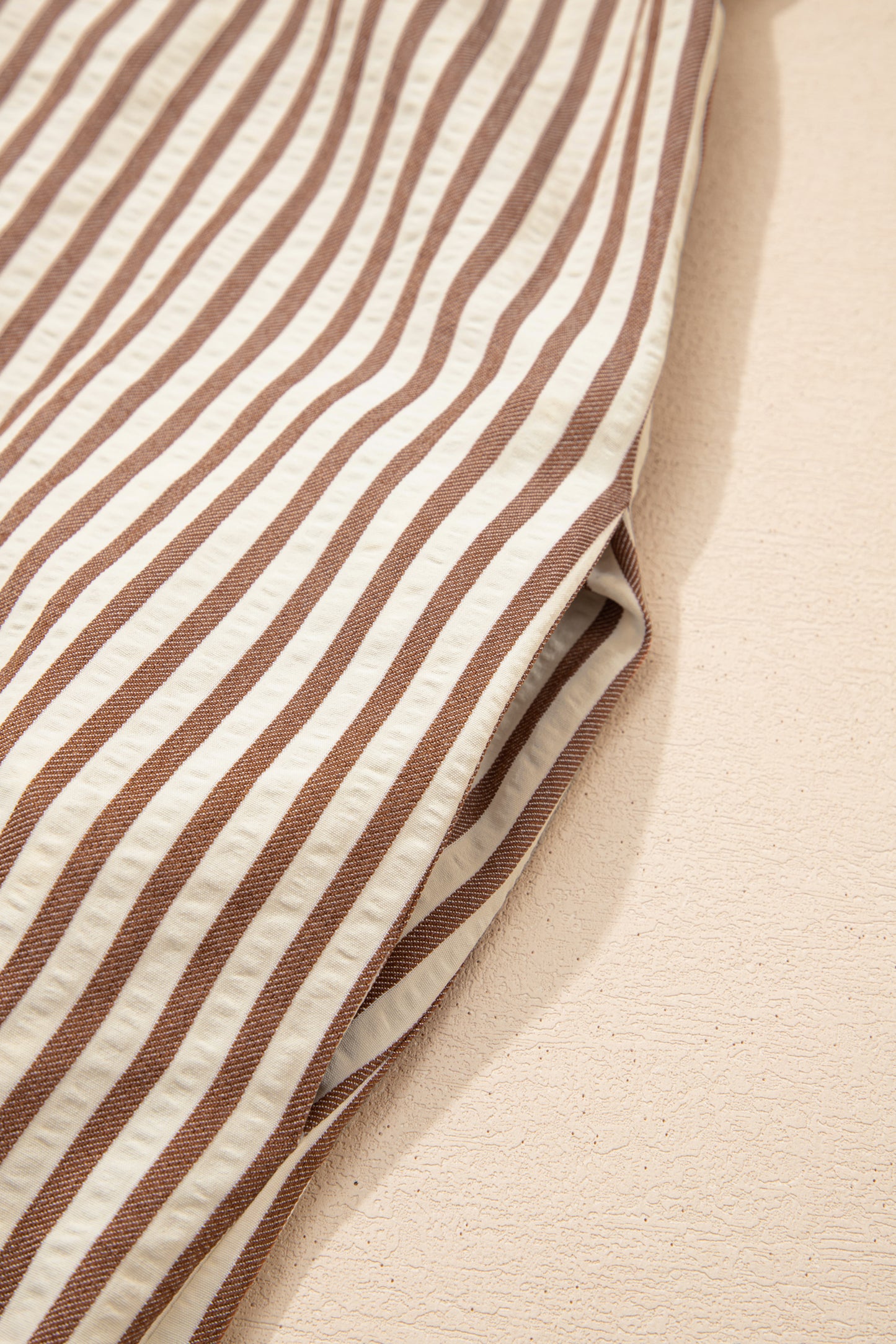 Khaki Stripe Square Button Leopard Trim Loose Bracelet Sleeve Shirt Dress-TOPS / DRESSES-[Adult]-[Female]-2022 Online Blue Zone Planet