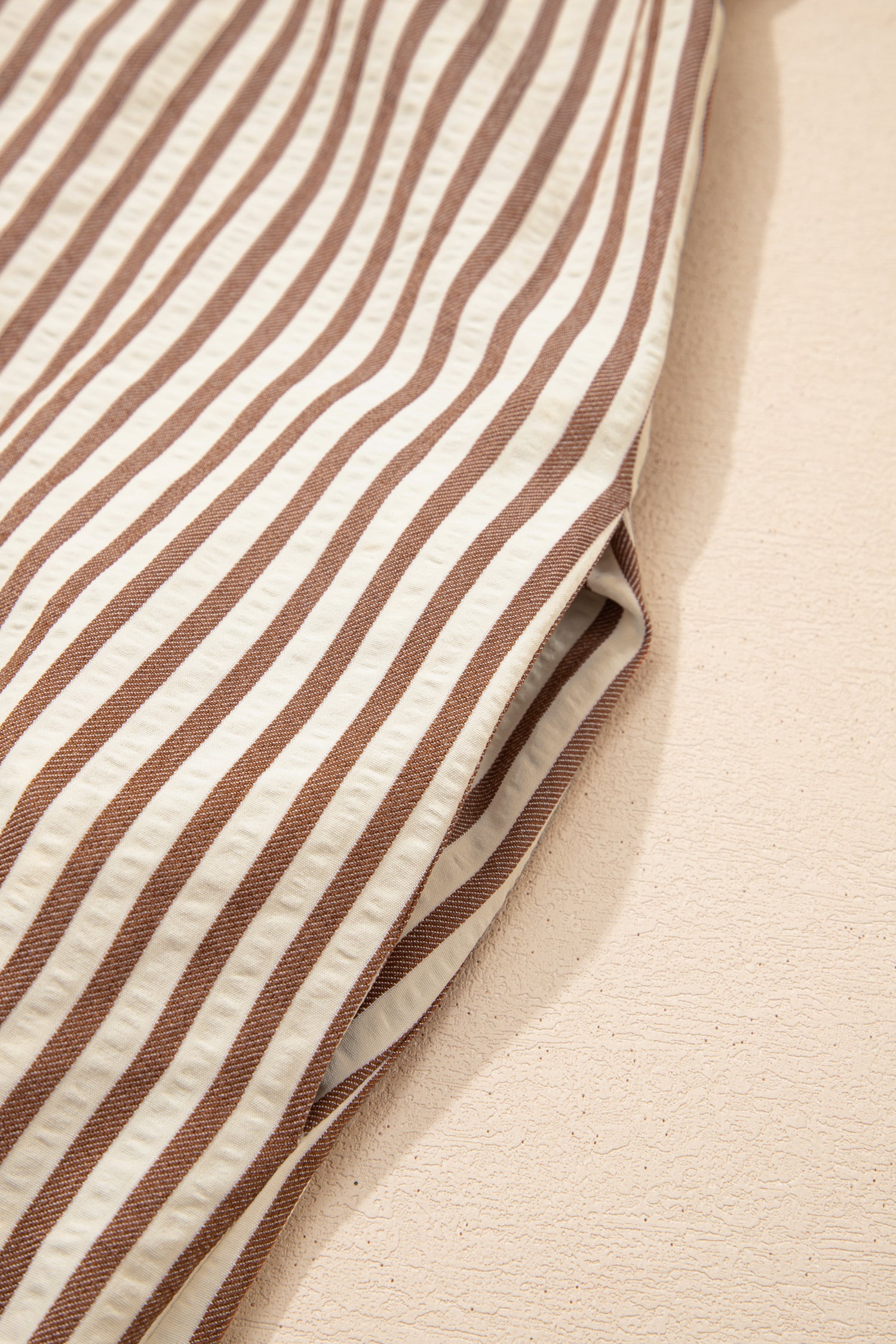 Khaki Stripe Square Button Leopard Trim Loose Bracelet Sleeve Shirt Dress-TOPS / DRESSES-[Adult]-[Female]-2022 Online Blue Zone Planet