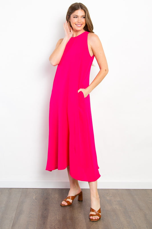 Be Stage Midi Tank Dress with Pockets-TOPS / DRESSES-[Adult]-[Female]-Fuchsia-S-2022 Online Blue Zone Planet