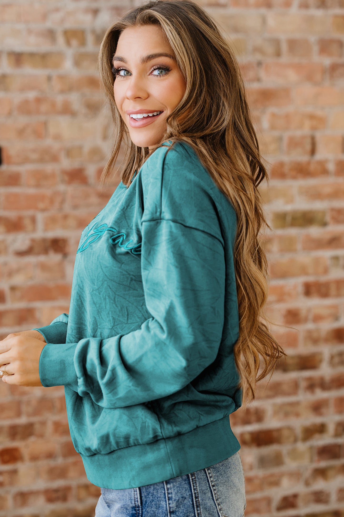 High-Rise Saved By Grace Letter Embroidery Mineral Wash Loose Sweatshirt-Tops/Sweatshirts & Hoodies-[Adult]-[Female]-2022 Online Blue Zone Planet