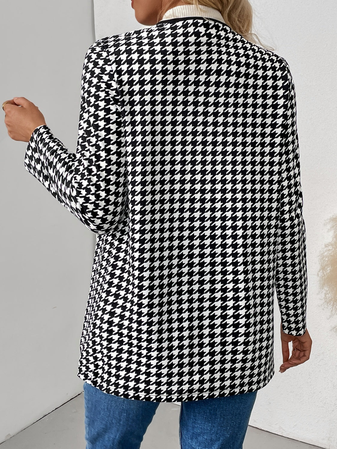 Houndstooth Open Front Long Sleeve Jacket-TOPS / DRESSES-[Adult]-[Female]-2022 Online Blue Zone Planet