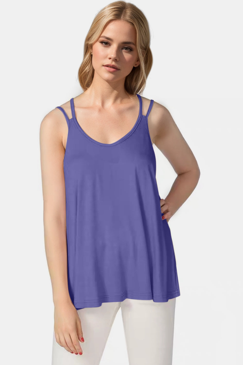 Basic Bae Bamboo Scoop Neck Double Spaghetti Straps Cami-TOPS / DRESSES-[Adult]-[Female]-Navy-S-2022 Online Blue Zone Planet