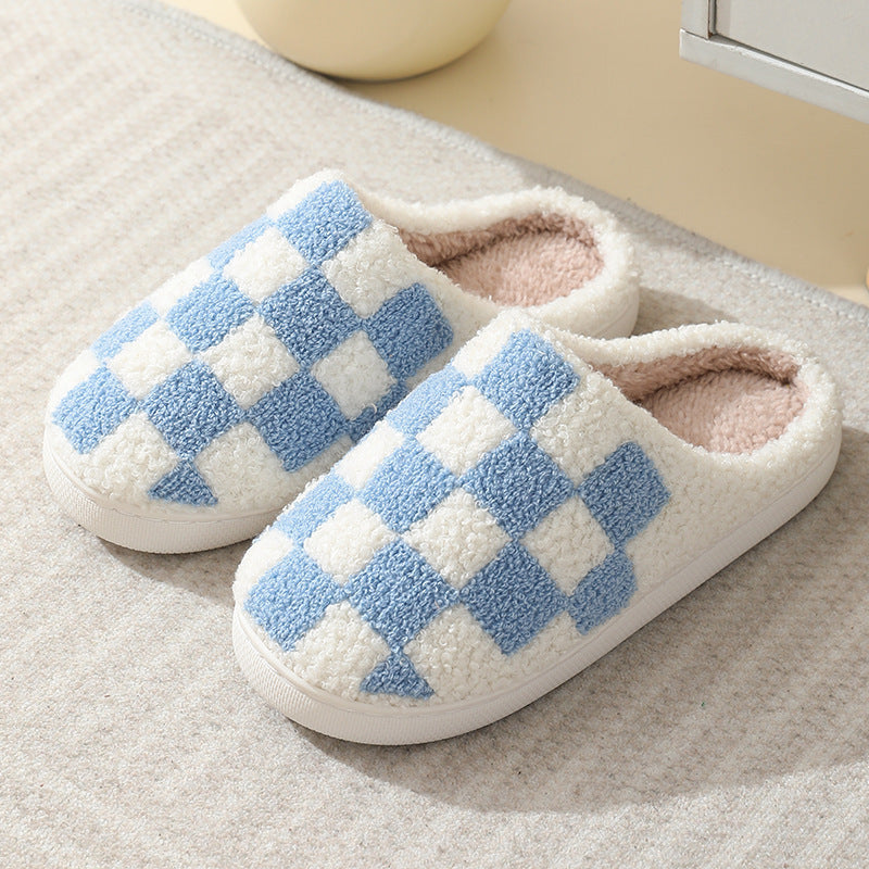 Colorful plaid pattern unisex home winter wool slippers-[Adult]-[Female]-Blue-36/37-2022 Online Blue Zone Planet