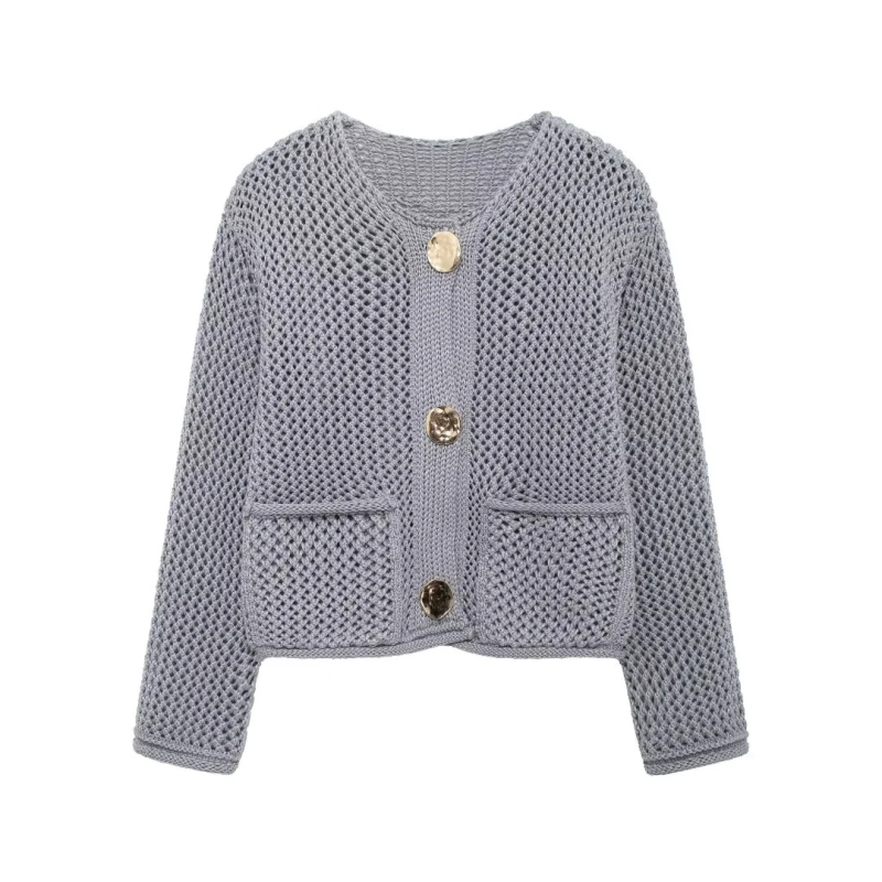 Betty's Chunky Needle Long Sleeve Big Button Sweater-TOPS / DRESSES-[Adult]-[Female]-Grey-S-2022 Online Blue Zone Planet