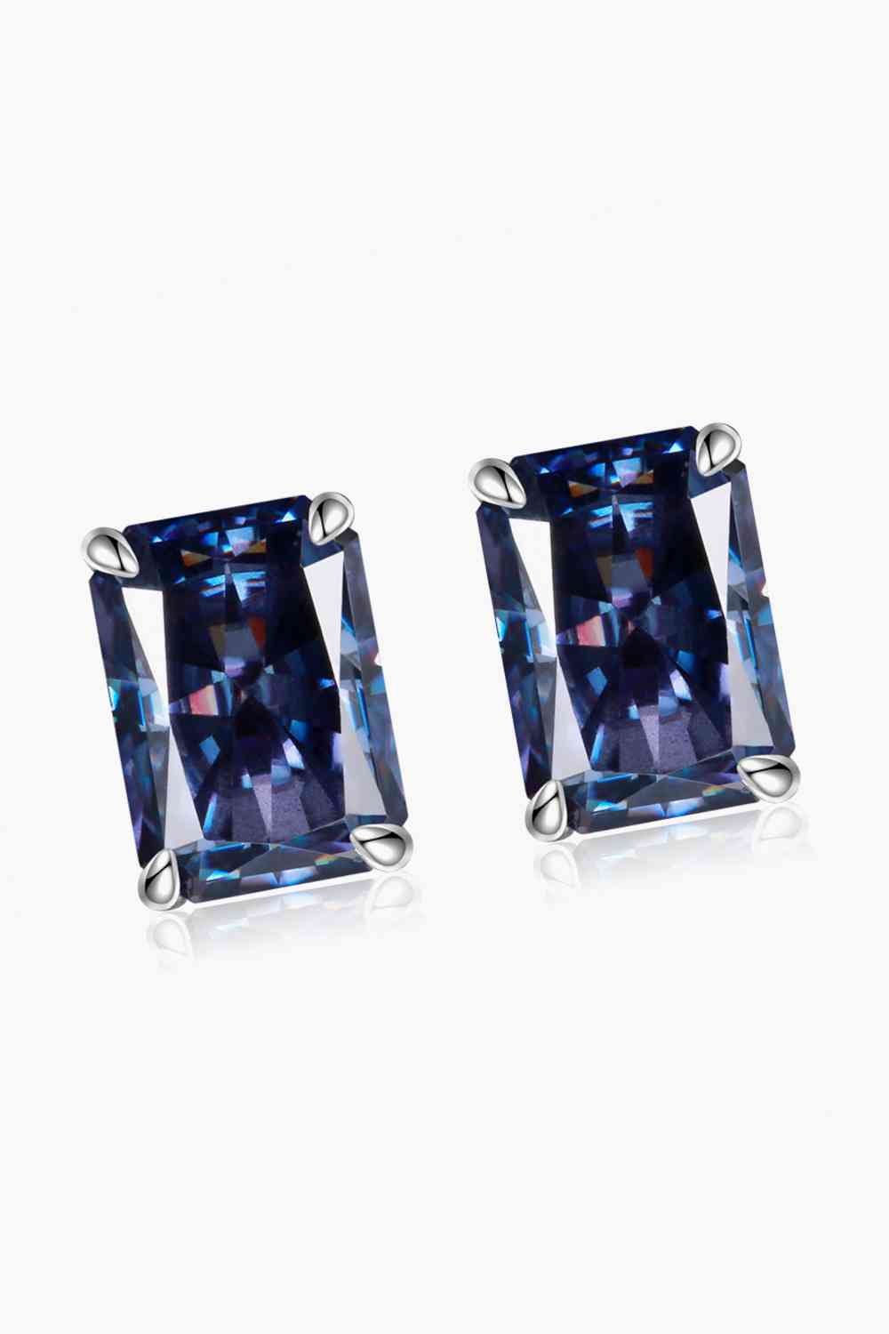 2 Carat Rectangle Moissanite 4-Prong Stud Earrings BLUE ZONE PLANET