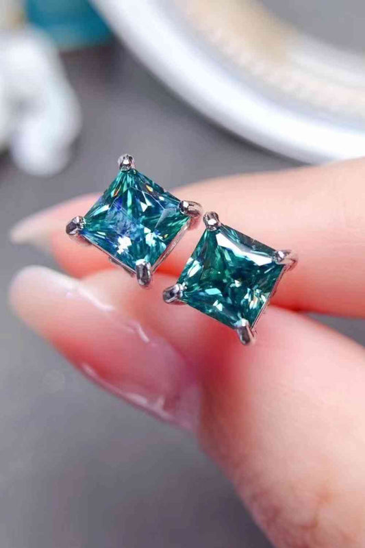 2 Carat Square Moissanite Four-Prong Earrings-Earrings-[Adult]-[Female]-Green-One Size-2022 Online Blue Zone Planet