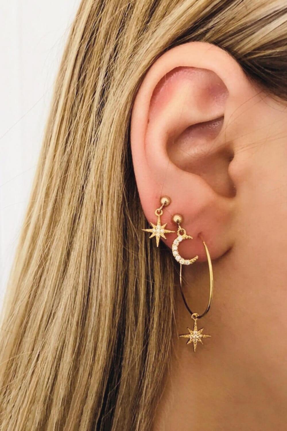 2-Pair Moon and Star Drop Earrings BLUE ZONE PLANET