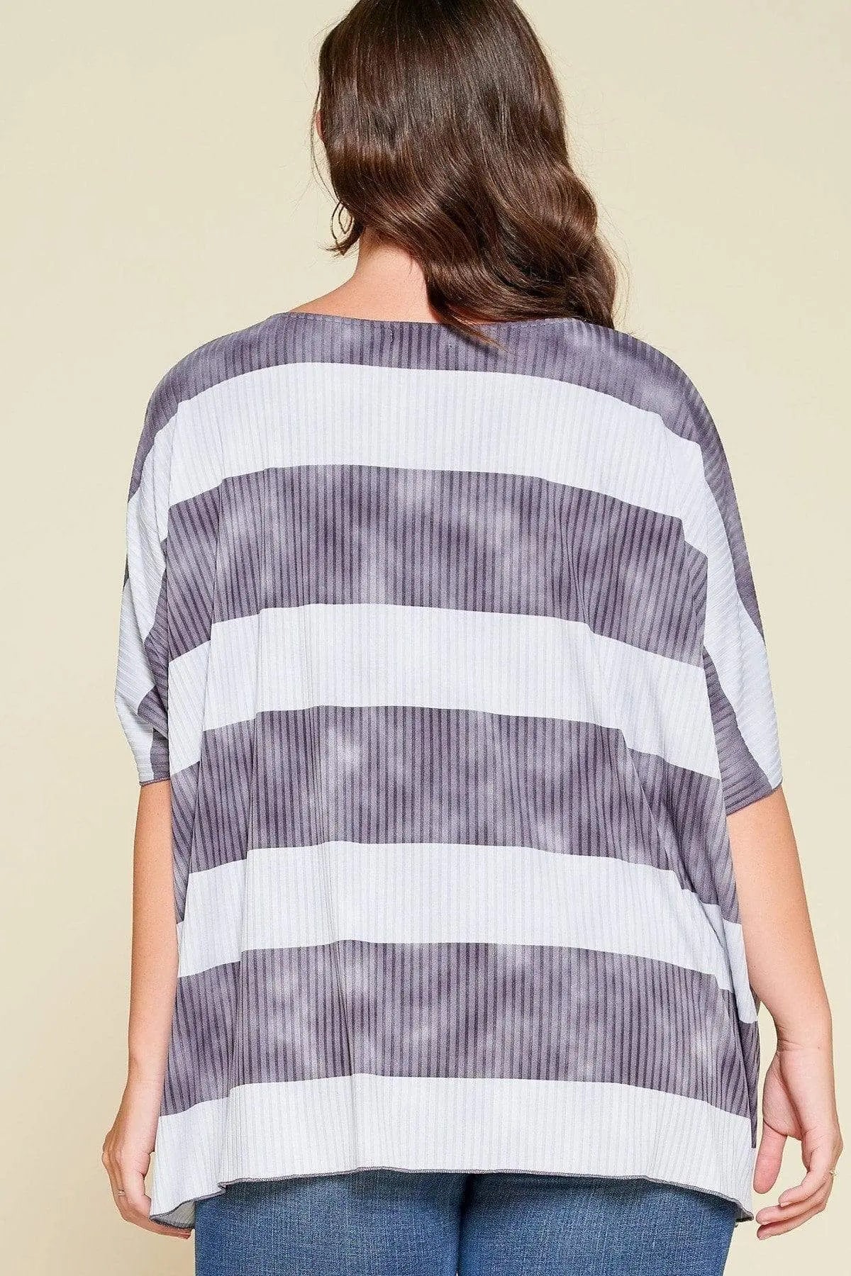 Stripe Printed Pleated Blouse Featuring A Boat Neckline And 1/2 Sleeves Blue Zone Planet