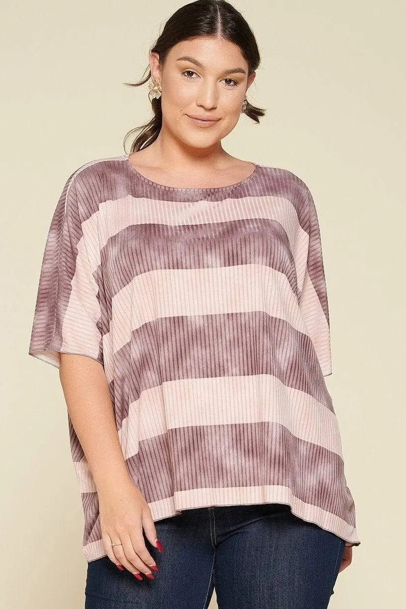 Stripe Printed Pleated Blouse Featuring A Boat Neckline And 1/2 Sleeves Blue Zone Planet