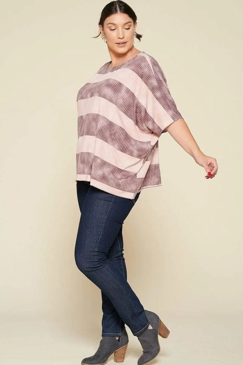 Stripe Printed Pleated Blouse Featuring A Boat Neckline And 1/2 Sleeves Blue Zone Planet