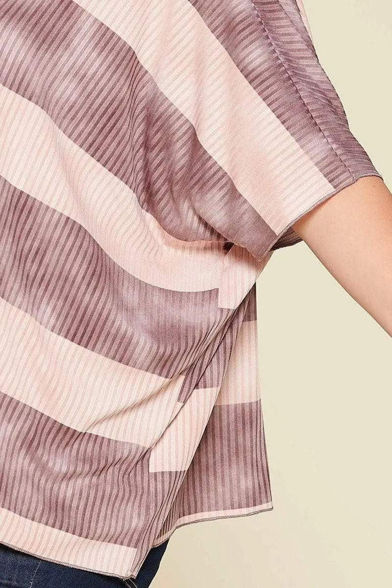 Stripe Printed Pleated Blouse Featuring A Boat Neckline And 1/2 Sleeves Blue Zone Planet