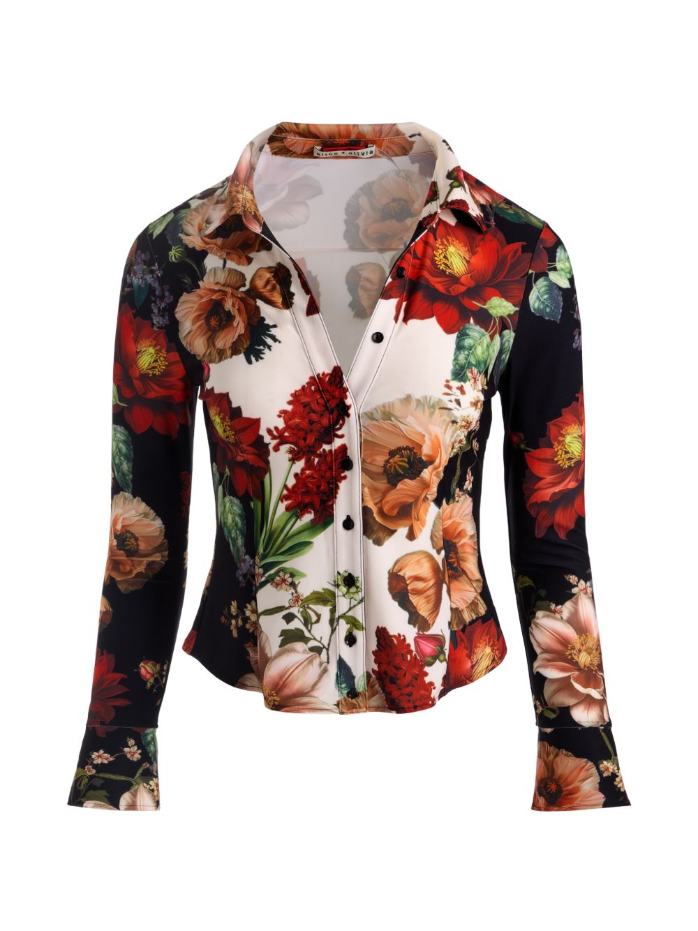 Alice + Olivia Freya Printed Shirt-Shirts-[Adult]-[Female]-S-BLACK-2022 Online Blue Zone Planet
