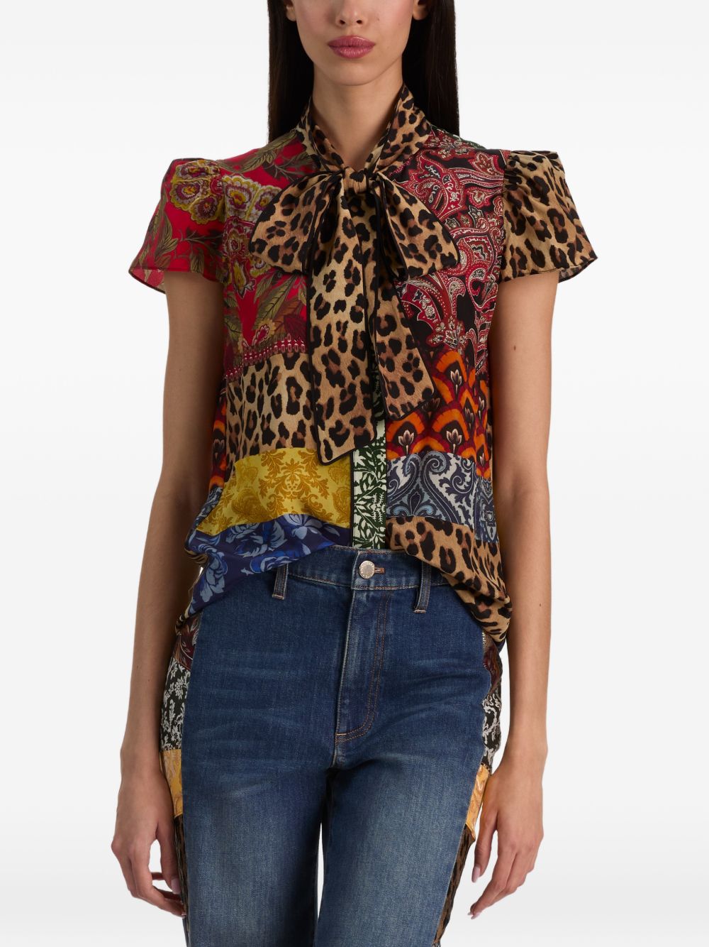 Alice + Olivia Jeannie Printed Silk Shirt-Shirts-[Adult]-[Female]-2022 Online Blue Zone Planet