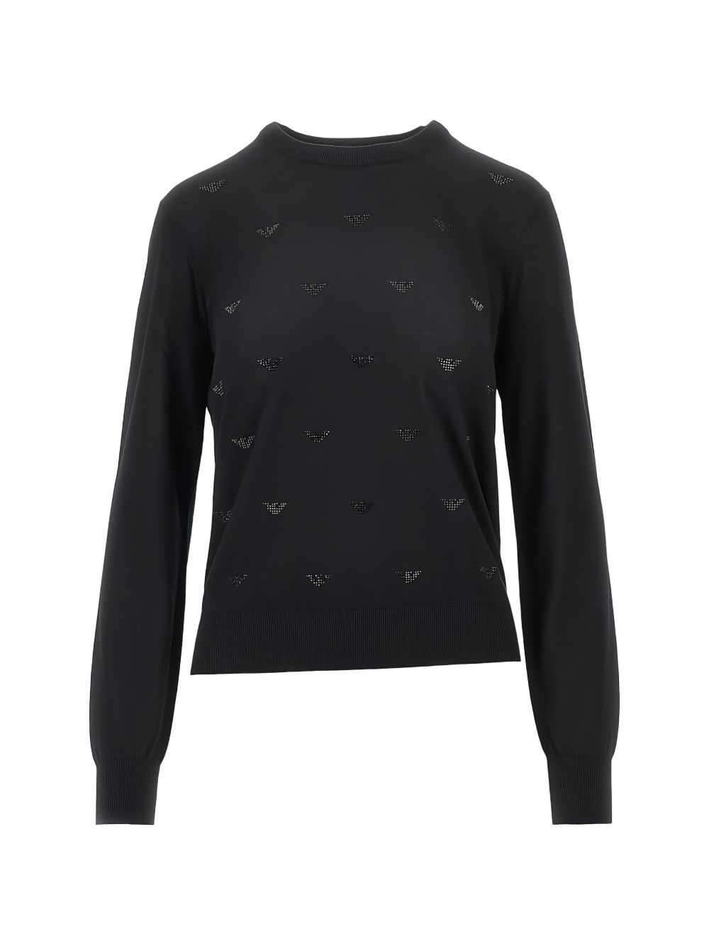 Emporio Armani Wool Crewneck Jumper-TOPS / DRESSES-[Adult]-[Female]-L-BLACK-2022 Online Blue Zone Planet