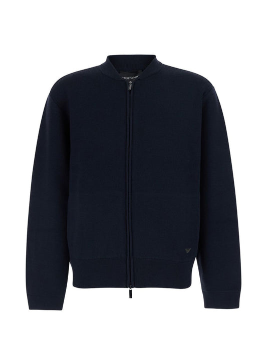 Emporio Armani Wool Zipped Cardigan-TOPS / DRESSES-[Adult]-[Female]-3XL-NAVY-2022 Online Blue Zone Planet