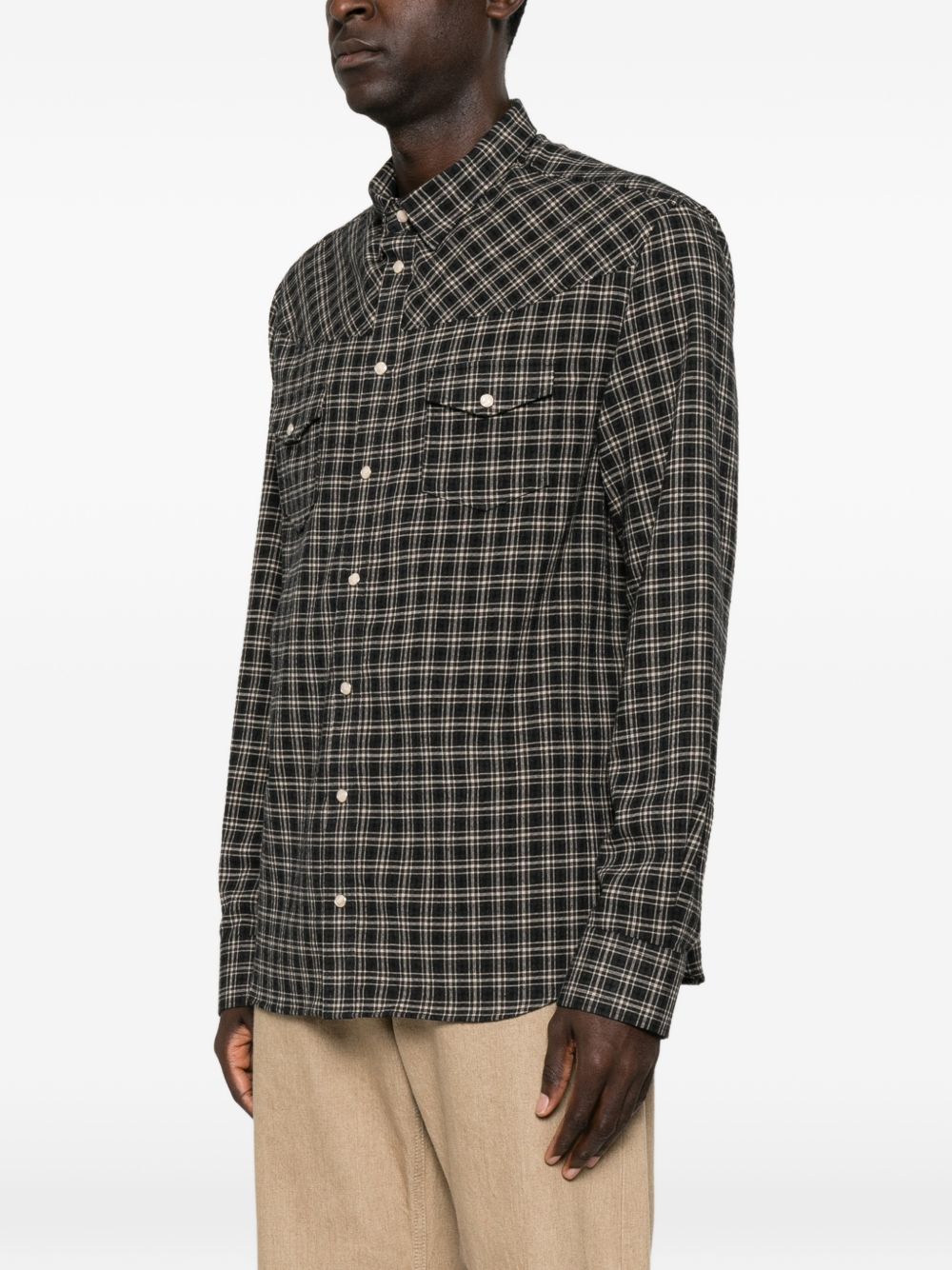 Emporio Armani Checked Flannel Shirt-Shirts-[Adult]-[Female]-2022 Online Blue Zone Planet