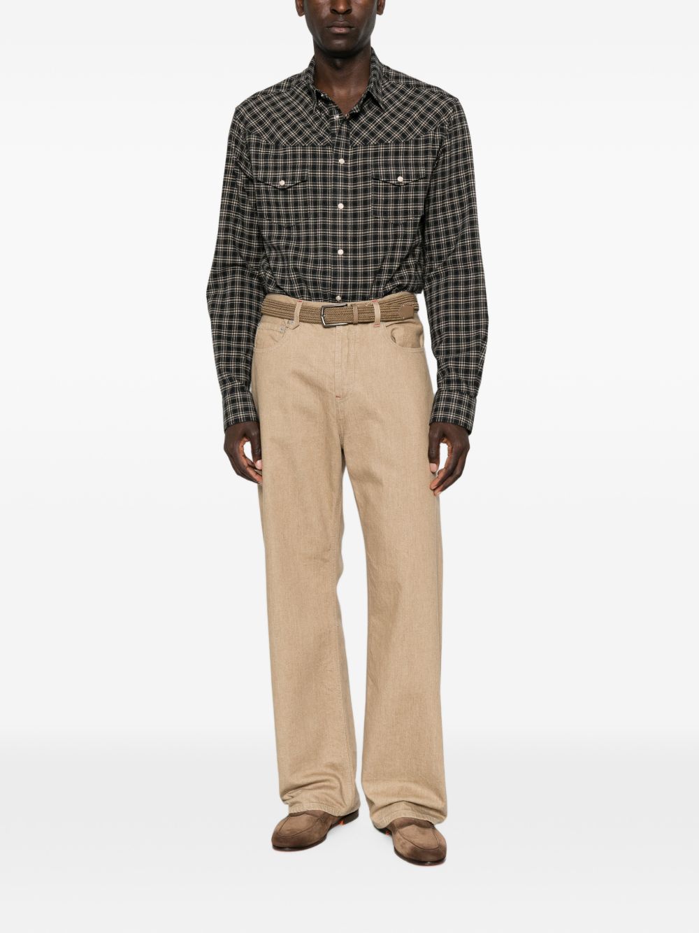 Emporio Armani Checked Flannel Shirt-Shirts-[Adult]-[Female]-2022 Online Blue Zone Planet