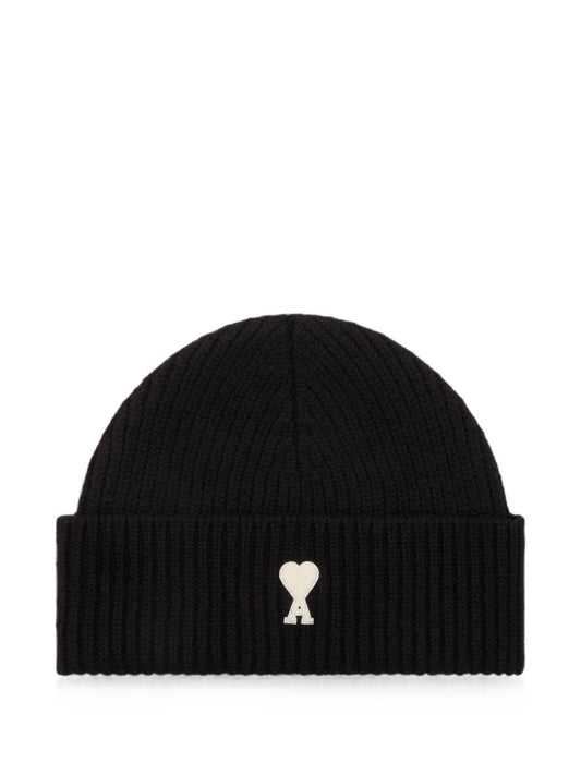 Ami Paris Ami de Coeur Wool Beanie-Scarves Hats & Gloves-[Adult]-[Female]-UNI-BLACK-2022 Online Blue Zone Planet