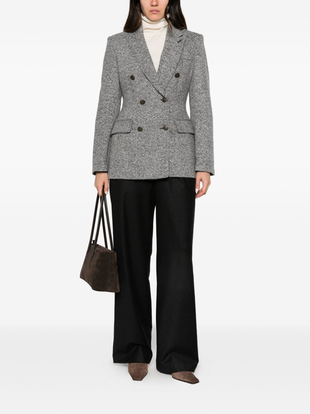 Emporio Armani Tweed Double-Breasted Blazer Jacket-Jackets-[Adult]-[Female]-2022 Online Blue Zone Planet
