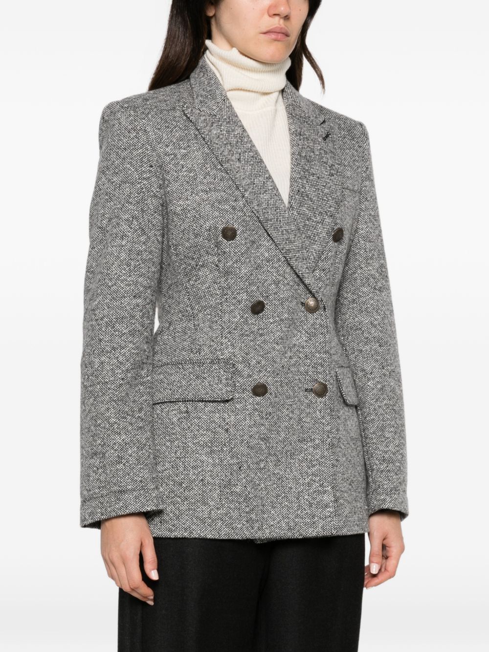 Emporio Armani Tweed Double-Breasted Blazer Jacket-Jackets-[Adult]-[Female]-2022 Online Blue Zone Planet