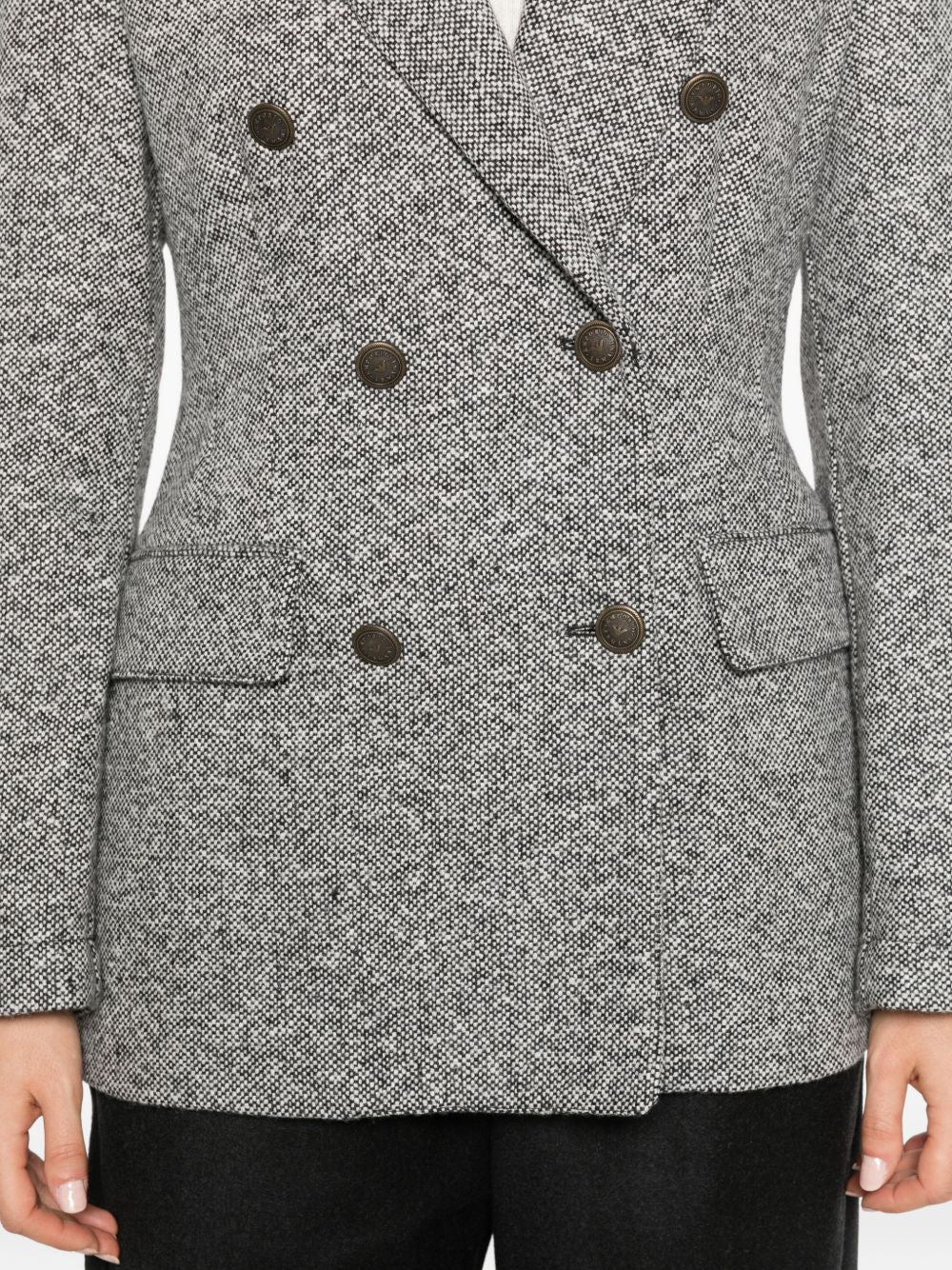 Emporio Armani Tweed Double-Breasted Blazer Jacket-Jackets-[Adult]-[Female]-2022 Online Blue Zone Planet