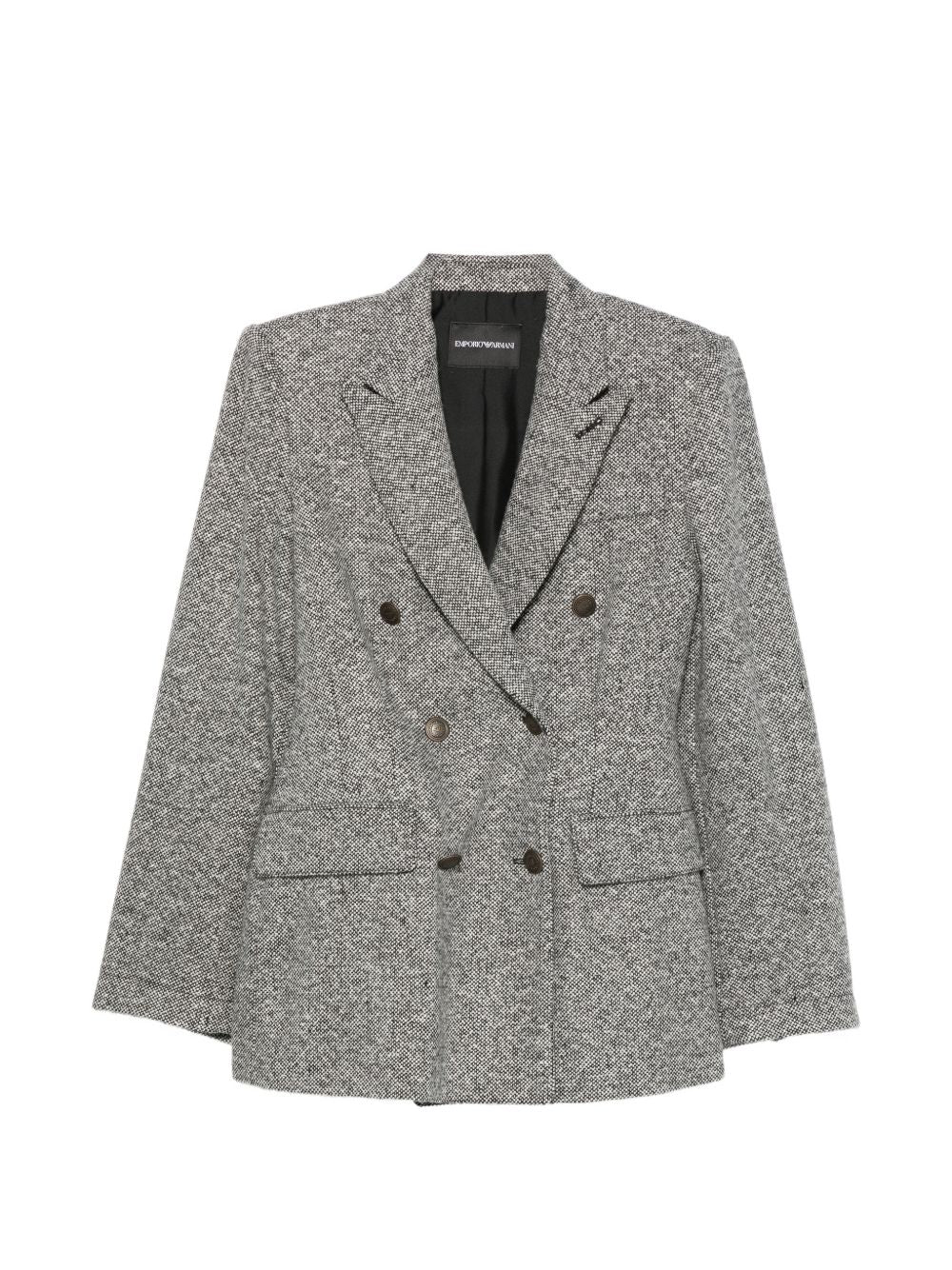 Emporio Armani Tweed Double-Breasted Blazer Jacket-Jackets-[Adult]-[Female]-42-GREY-2022 Online Blue Zone Planet