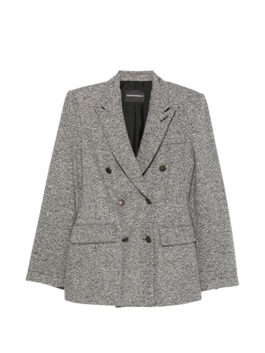 Emporio Armani Tweed Double-Breasted Blazer Jacket-Jackets-[Adult]-[Female]-42-GREY-2022 Online Blue Zone Planet