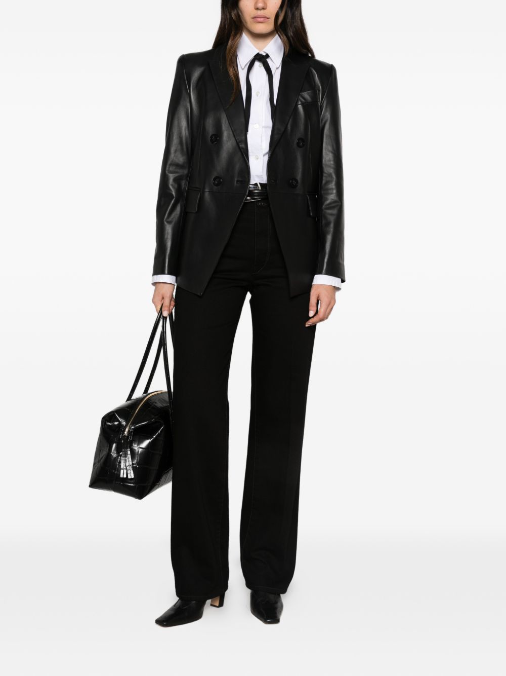 Emporio Armani Leather Blazer Jacket-Jackets-[Adult]-[Female]-2022 Online Blue Zone Planet