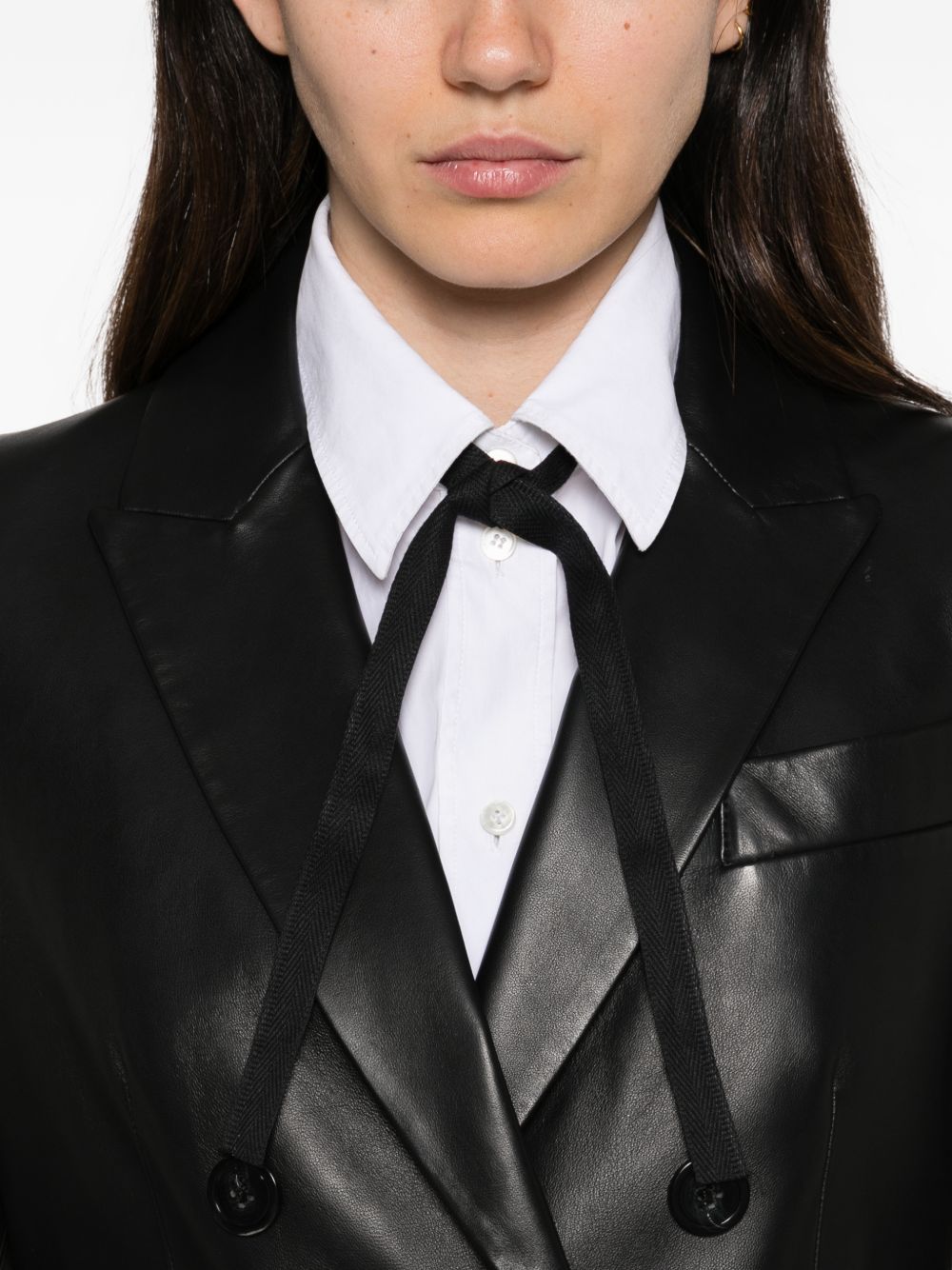 Emporio Armani Leather Blazer Jacket-Jackets-[Adult]-[Female]-2022 Online Blue Zone Planet