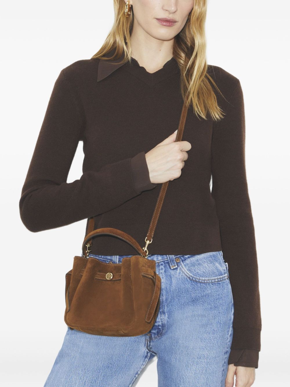 Tory Burch Romy mini suede leather bucket bag-Shoulder-[Adult]-[Female]-2022 Online Blue Zone Planet