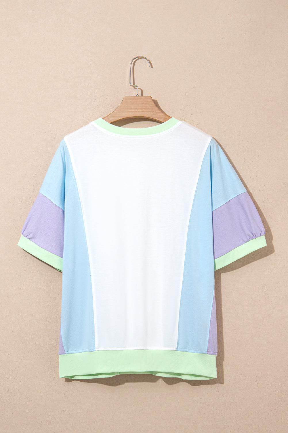 White Color Block Patchwork Half Sleeve Oversized T Shirt-Tops/Tops & Tees-[Adult]-[Female]-2022 Online Blue Zone Planet