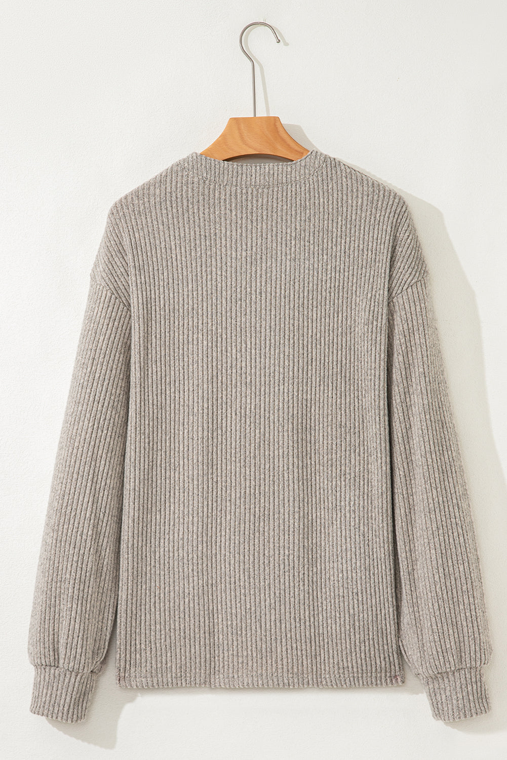 Simply Taupe Ribbed Texture Drop Shoulder Henley Knit Top-Tops/Long Sleeve Tops-[Adult]-[Female]-2022 Online Blue Zone Planet