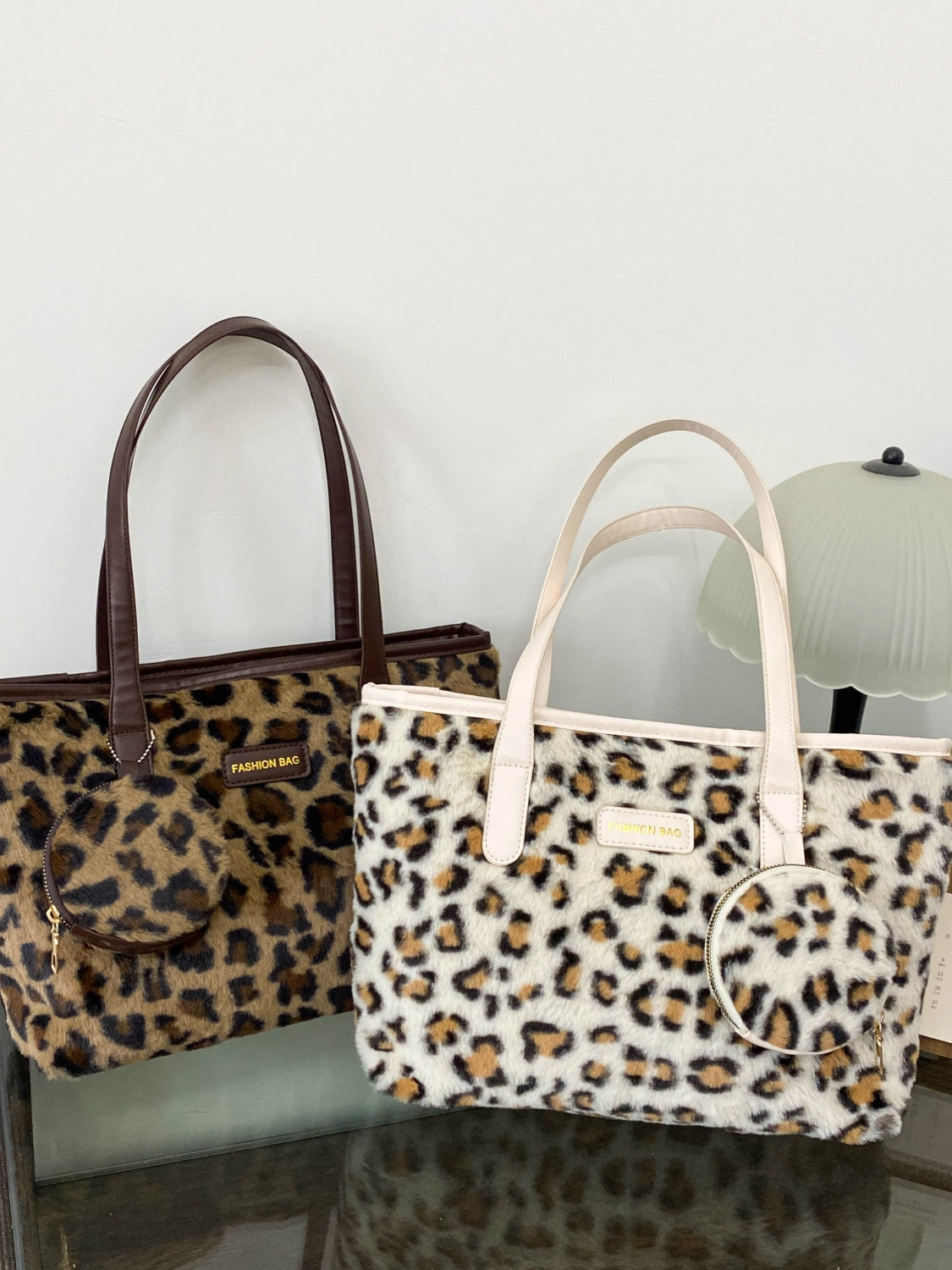 Leopard Faux Fur Tote Bag with Coin Purse-Handbags-[Adult]-[Female]-2022 Online Blue Zone Planet