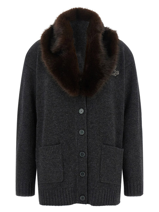 Lauren Ralph Lauren Fur Insert Cardigan-Topwear-[Adult]-[Female]-2022 Online Blue Zone Planet
