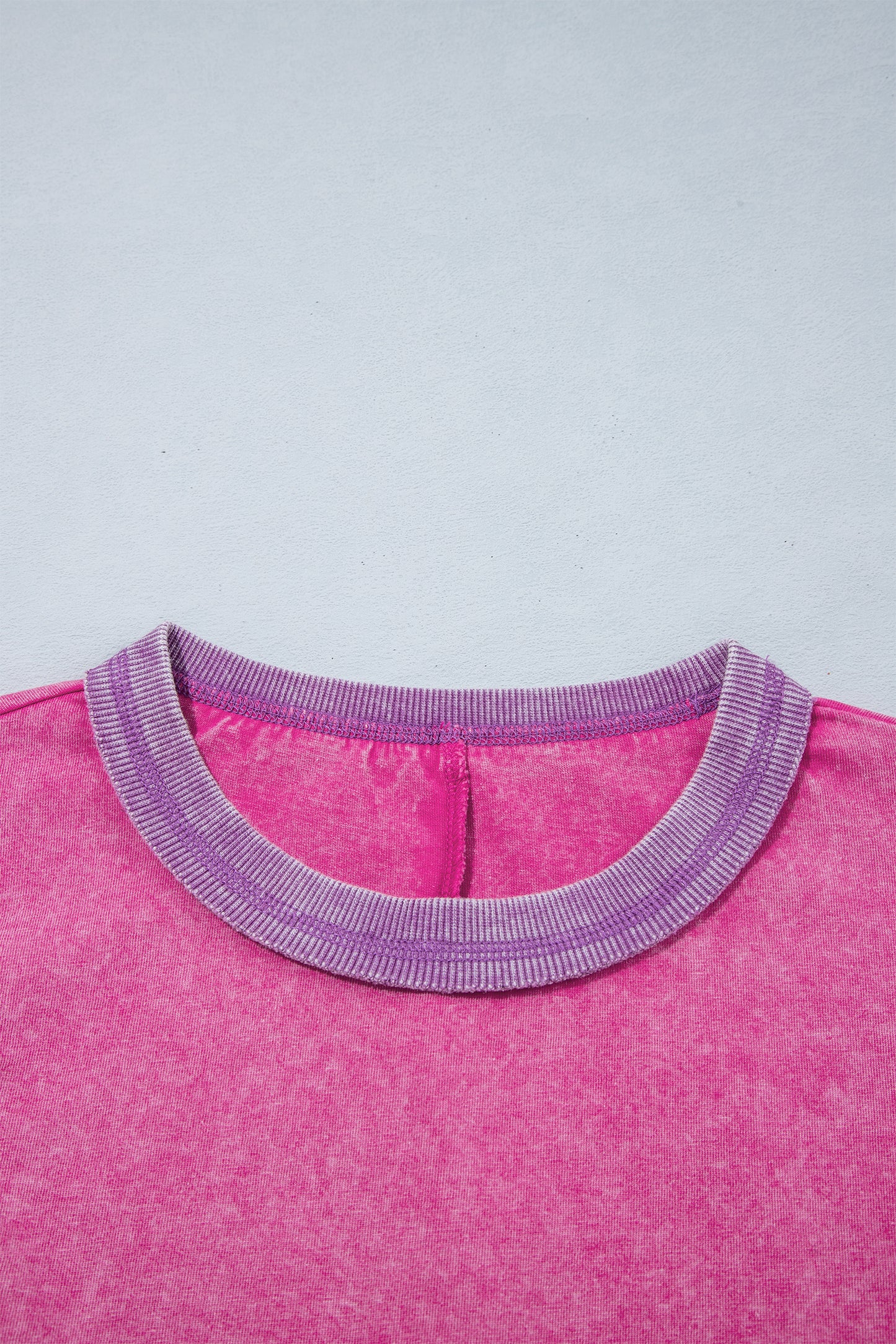 Strawberry Pink Mineral Wash Color Block Trim Bracelet Sleeve Pullover Top-Bracelet-[Adult]-[Female]-2022 Online Blue Zone Planet