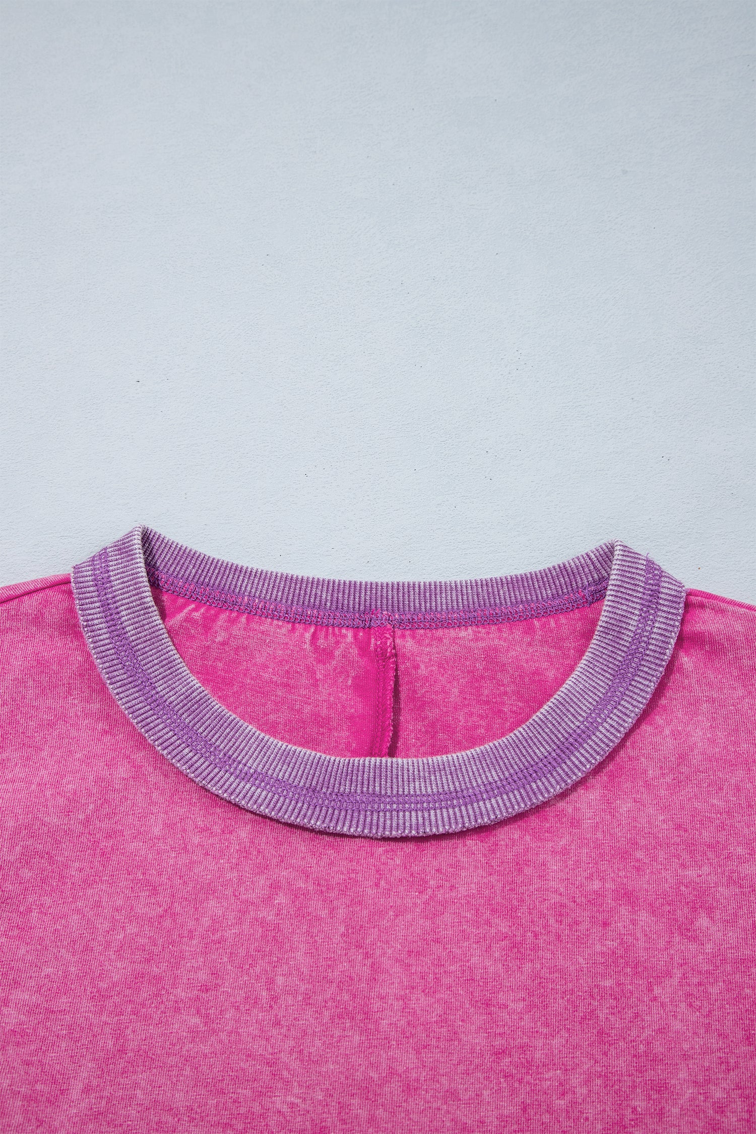 Strawberry Pink Mineral Wash Color Block Trim Bracelet Sleeve Pullover Top-Bracelet-[Adult]-[Female]-2022 Online Blue Zone Planet