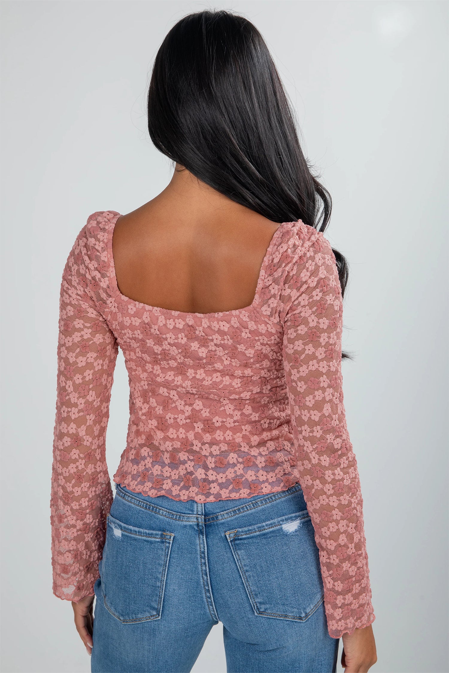 Peach Blossom Drawstring Knot Detail Floral Lace Blouse-Tops/Blouses & Shirts-[Adult]-[Female]-2022 Online Blue Zone Planet