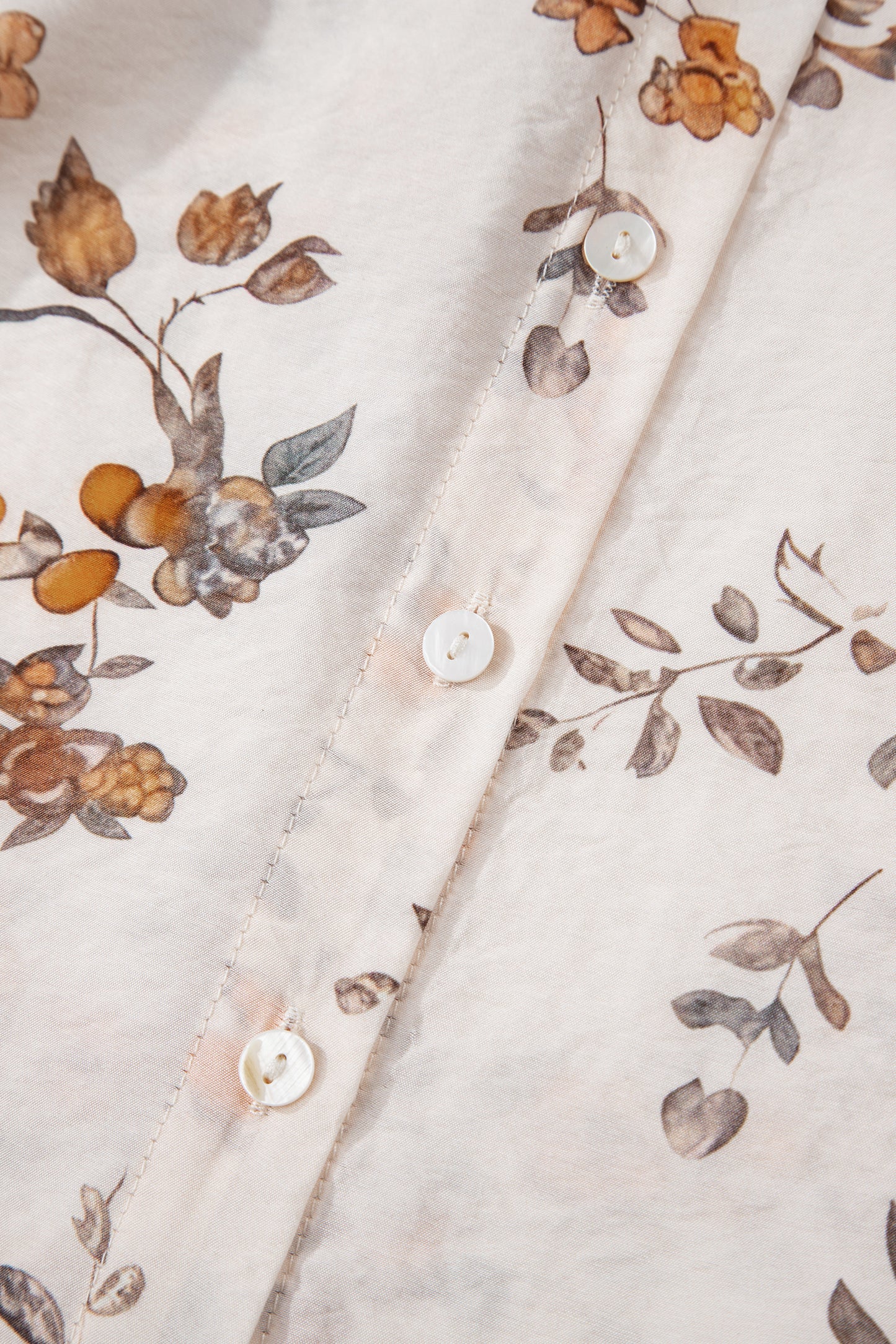 Apricot Floral Printed Silky Button Up Long Sleeve Shirt-Tops/Blouses & Shirts-[Adult]-[Female]-2022 Online Blue Zone Planet