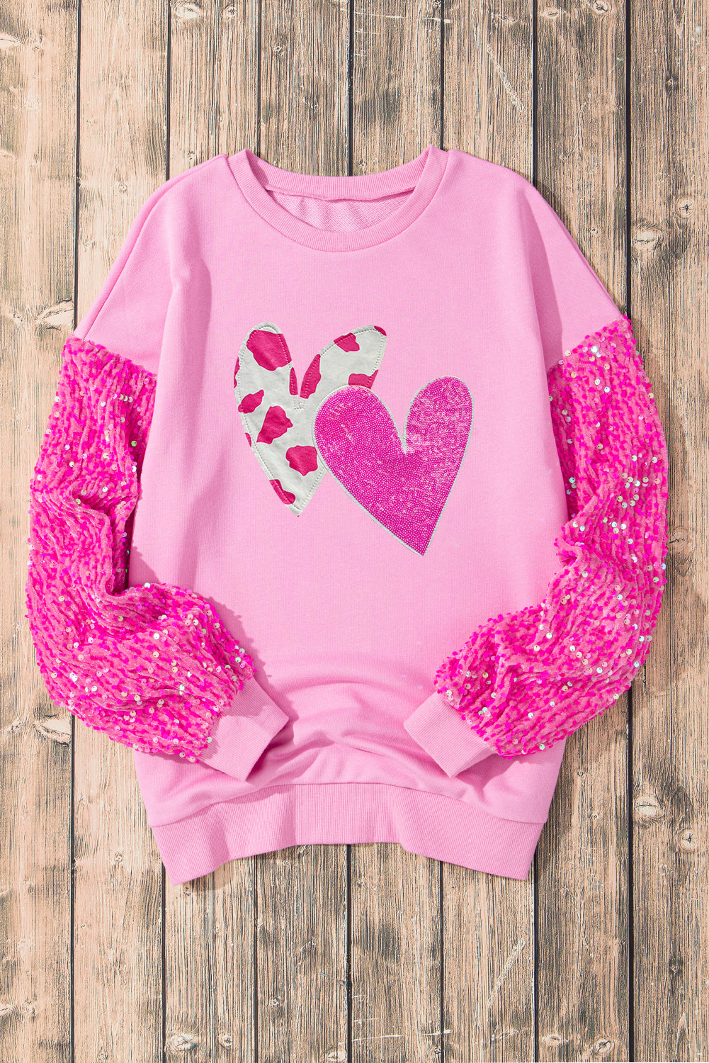 Valentine’s Day Sequin Heart Long Sleeve Sweatshirt-TOPS / DRESSES-[Adult]-[Female]-2022 Online Blue Zone Planet