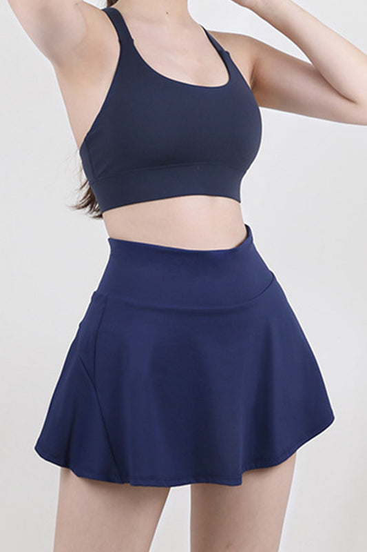 High Waist Pleated Active Skirt-BOTTOMS SIZES SMALL MEDIUM LARGE-[Adult]-[Female]-Dark Blue-S-2022 Online Blue Zone Planet