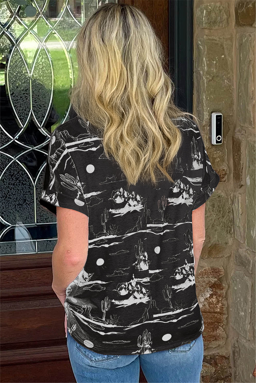 Chestnut Desert Sand Print Short Sleeve Knit Top-Tops/Tops & Tees-[Adult]-[Female]-2022 Online Blue Zone Planet