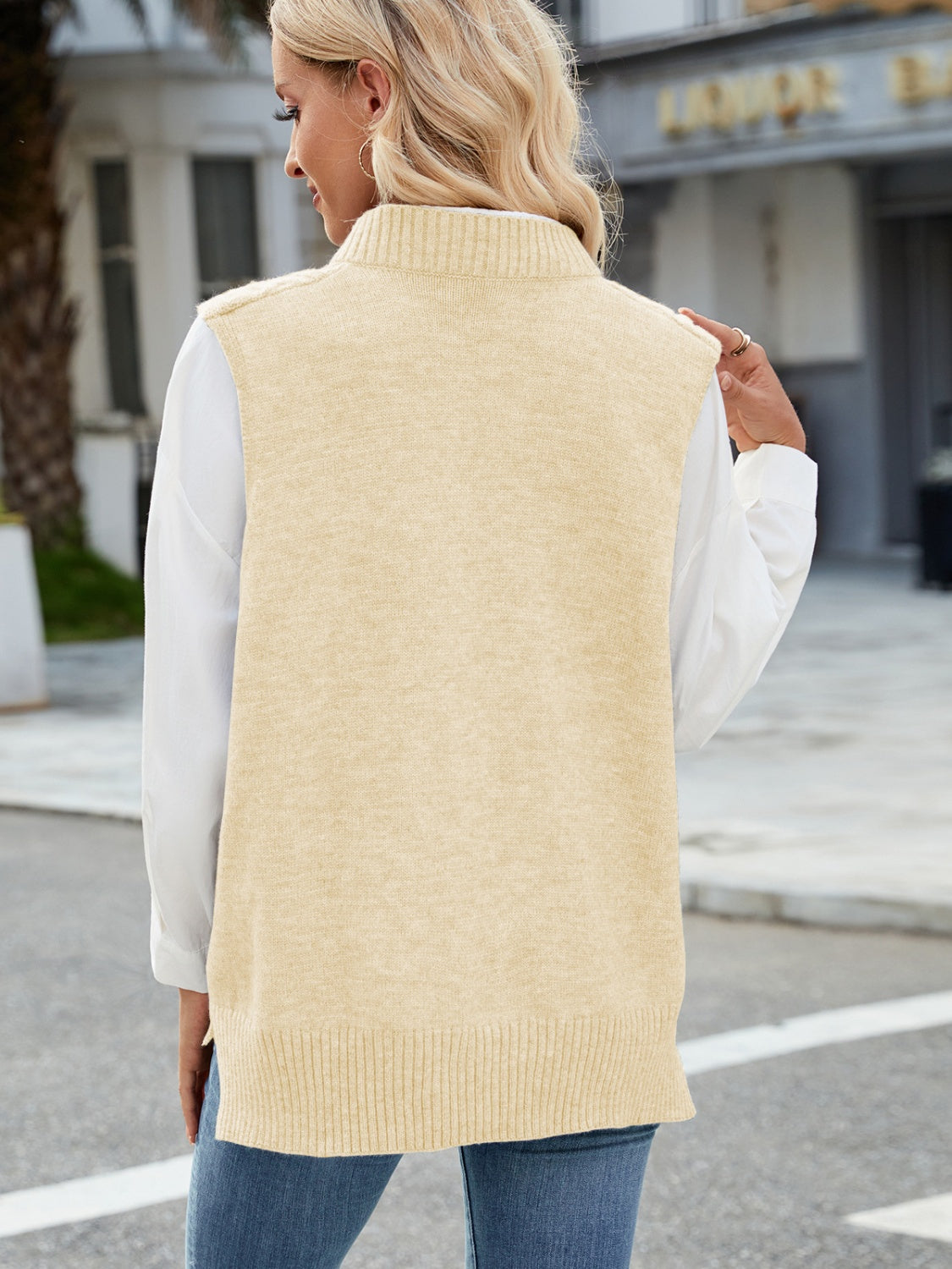 Cable Knit V-Neck Sweater Vest-TOPS / DRESSES-[Adult]-[Female]-2022 Online Blue Zone Planet