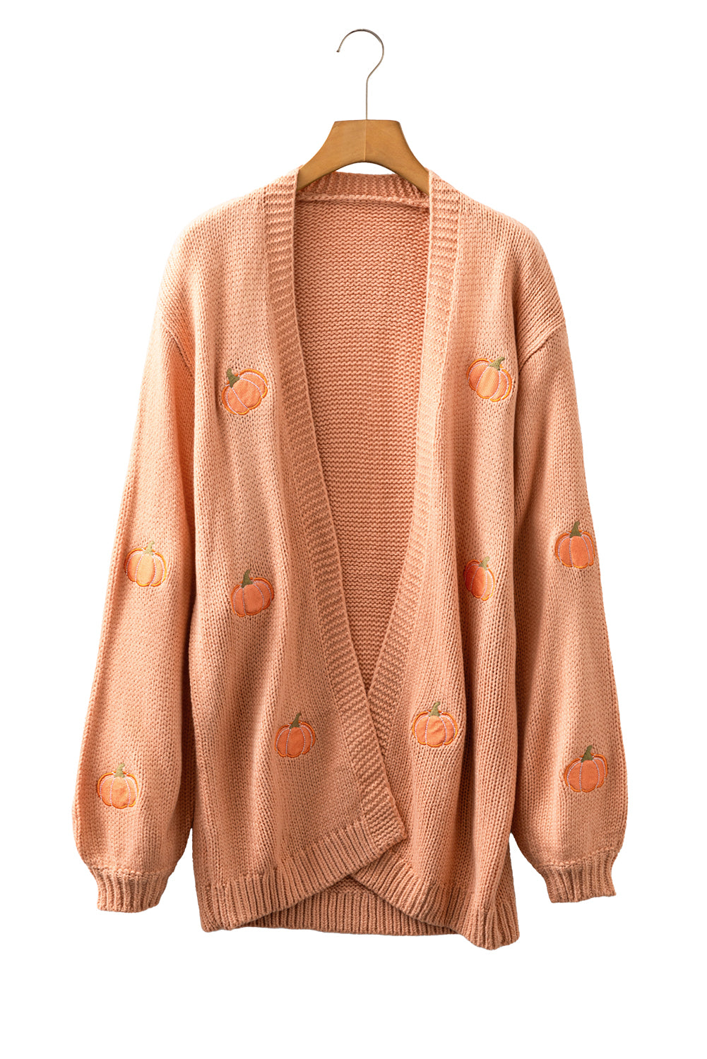 Straw Yellow Pumpkin Tree Print Open Front Drop Shoulder Midi Cardigan-Sweaters & Cardigans/Cardigans-[Adult]-[Female]-2022 Online Blue Zone Planet