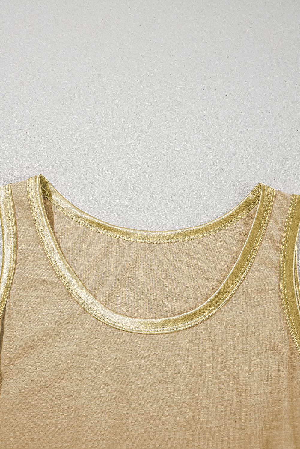 Tan Metallic Sheen Edge Scoop Neck Tank Top-Tops/Tank Tops-[Adult]-[Female]-2022 Online Blue Zone Planet