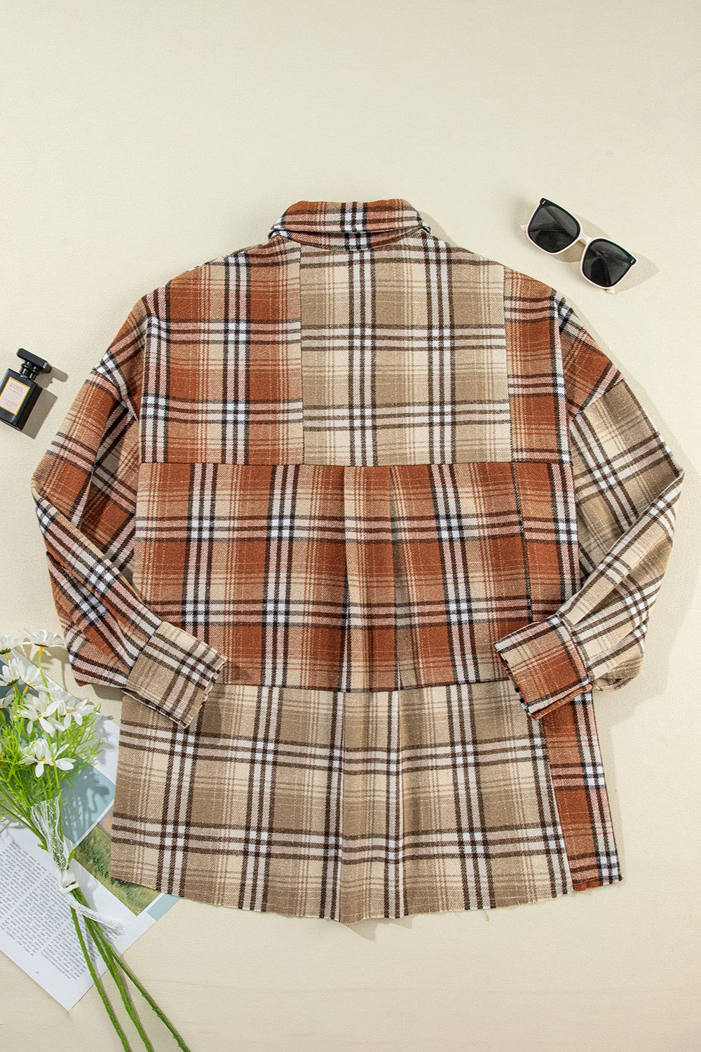 Plaid Snap Down Dropped Shoulder Shacket-TOPS / DRESSES-[Adult]-[Female]-2022 Online Blue Zone Planet